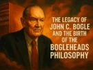 Bogleheads philosophy - Digital illustration of John C. Bogle surrounded by ETFs, index funds, and global market symbols